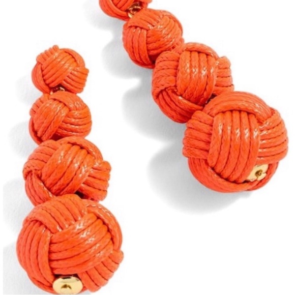 NWT J. Crew Love Knot Drop Earrings & Dust Bag- Vibrant Orange - Picture 2 of 8